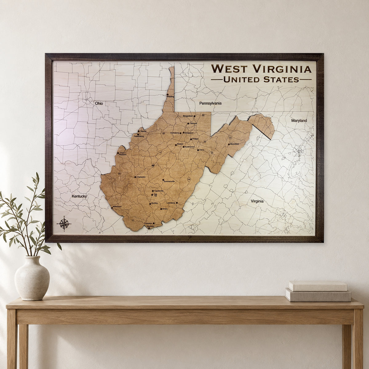 West Virginia wood map — wood map, staged room mockup