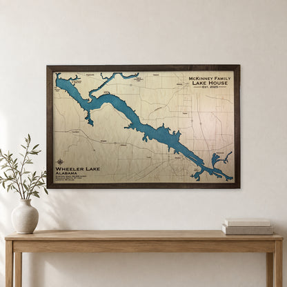 Wheeler Mckinney wood map — single layer, staged room mockup