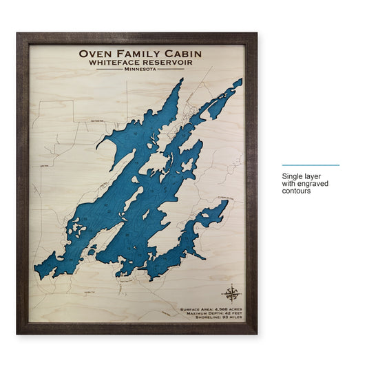 Whiteface Owen wood map — single layer with engraved contours, layer option shown