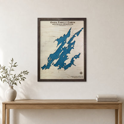 Whiteface Owen wood map — single layer with engraved contours, staged room mockup