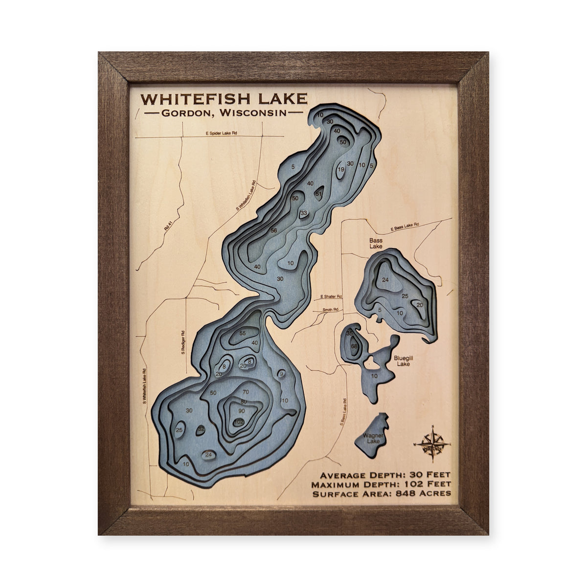 Whitefish Gordon Multi wood map — multilayer, white background