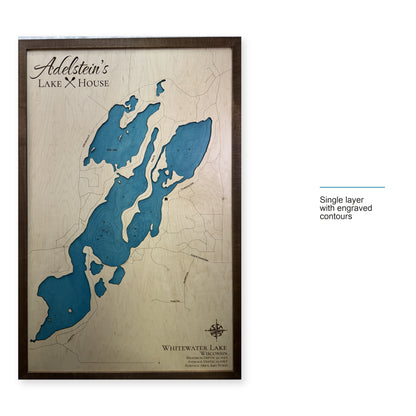 Whitewater Adelstein wood map — single layer with engraved contours, layer option shown