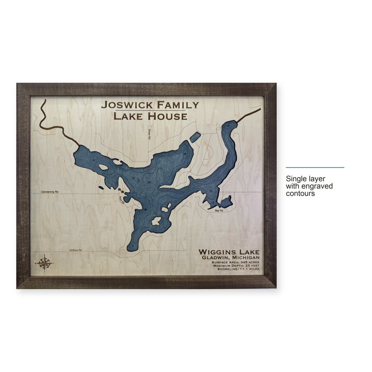 Wiggins Joswick wood map — single layer with engraved contours, layer option shown