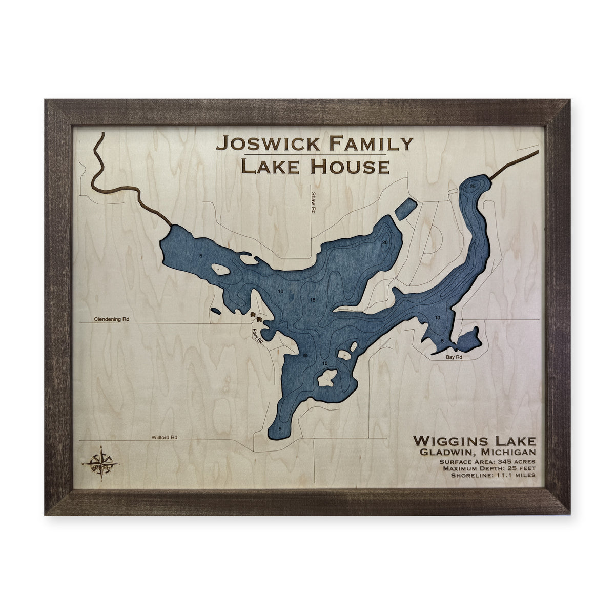 Wiggins Joswick wood map — single layer with engraved contours, white background