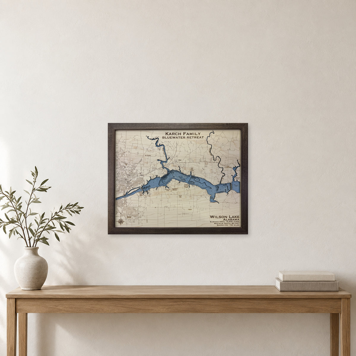 Wilson Karch wood map — multilayer, staged room mockup