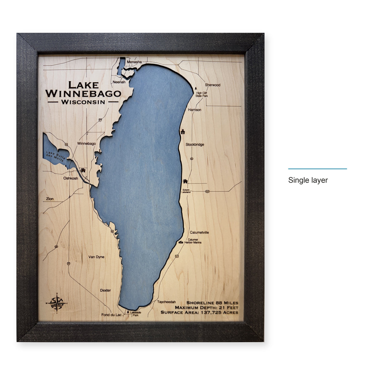 Winnebago Black Single wood map — single layer, layer option shown