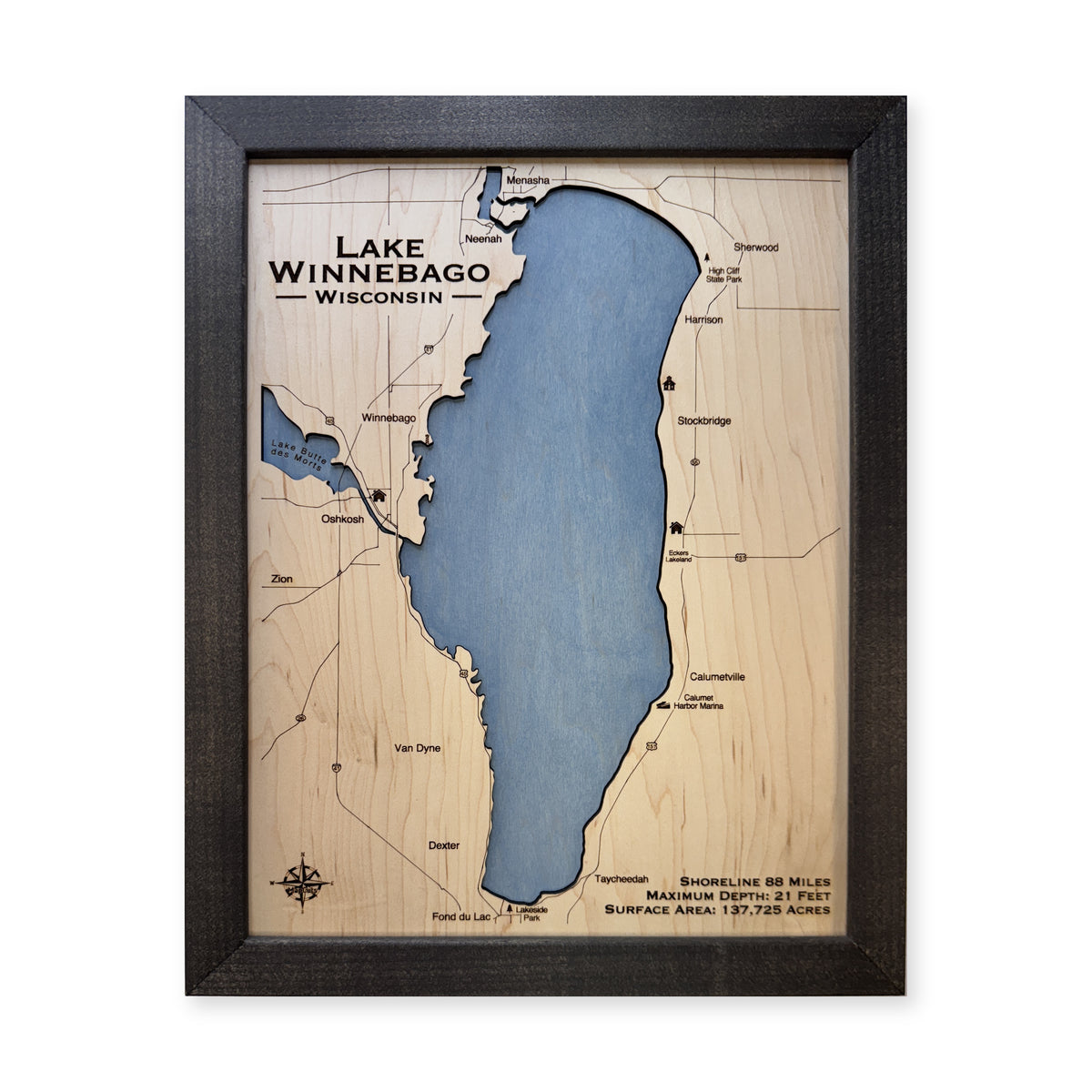 Winnebago Black Single wood map — single layer, white background