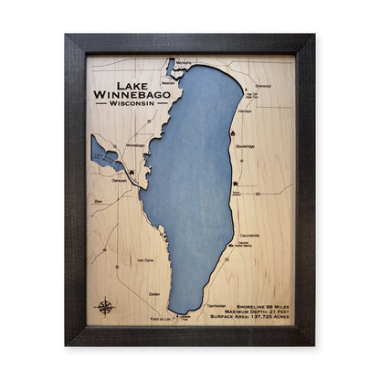 Winnebago Black Single wood map — single layer, white background
