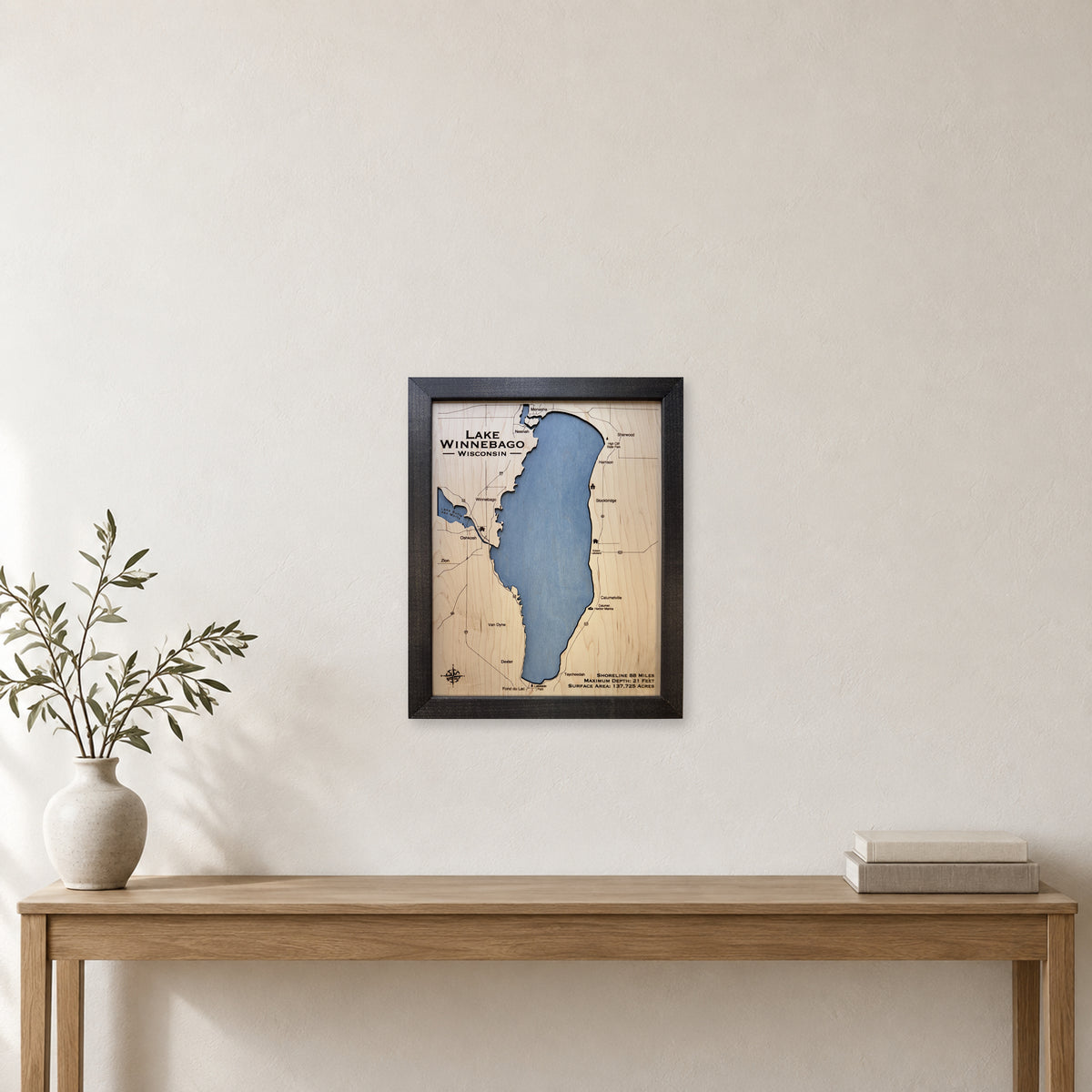Winnebago Black Single wood map — single layer, staged room mockup