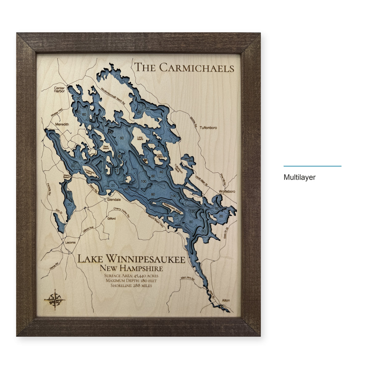 Winnipesaukee Carmichael wood map — multilayer, layer option shown
