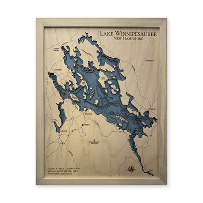 Winnipesaukee Natural wood map — multilayer, white background