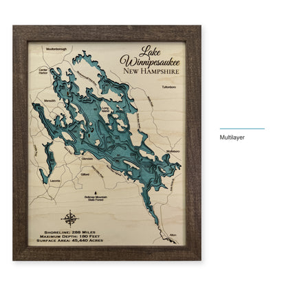 Winnipesaukee Walnut Multi wood map — multilayer, layer option shown