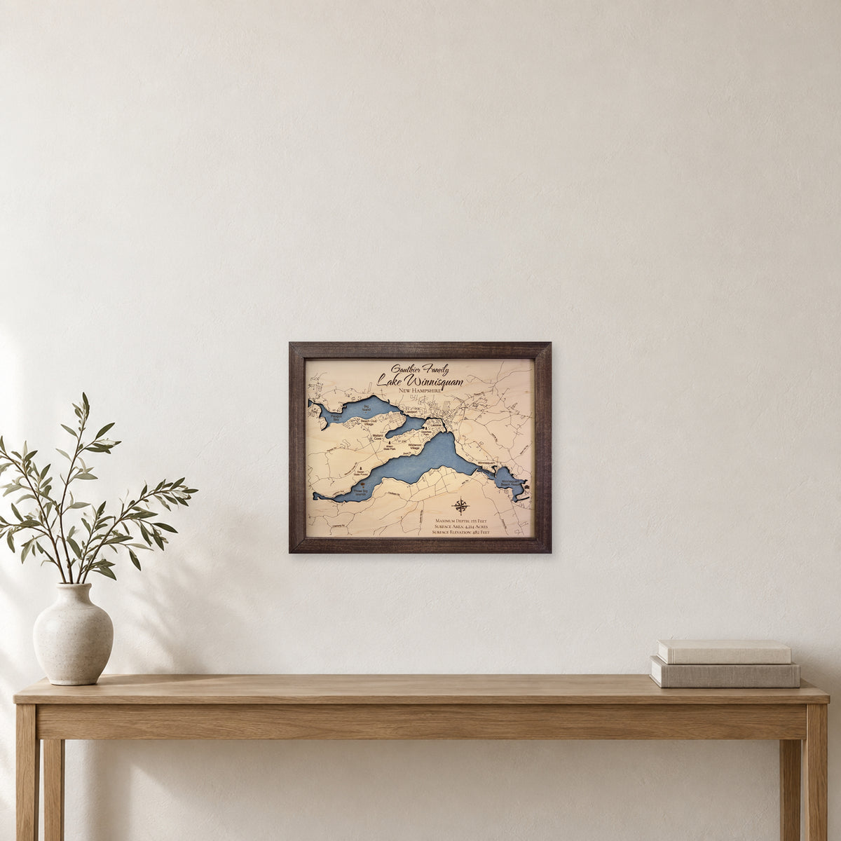 Winnisquam Gauthier wood map — single layer, staged room mockup