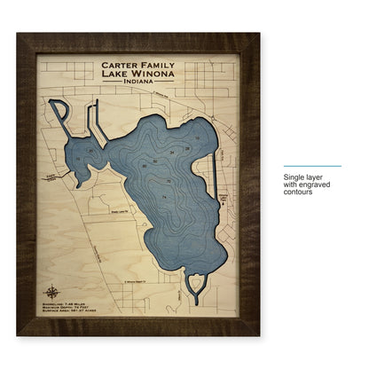 Winona Carter wood map — single layer with engraved contours, layer option shown