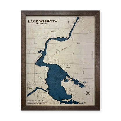 Wissota Engraved wood map — single layer with engraved contours, white background