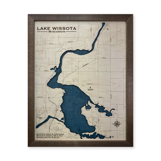 Wissota Engraved wood map — single layer with engraved contours, white background