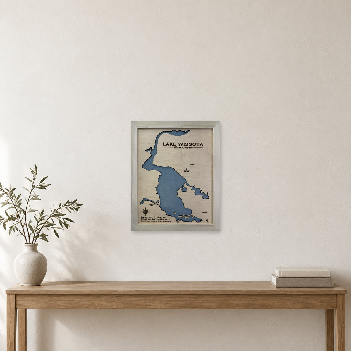 Wissota Natural Single wood map — single layer, staged room mockup