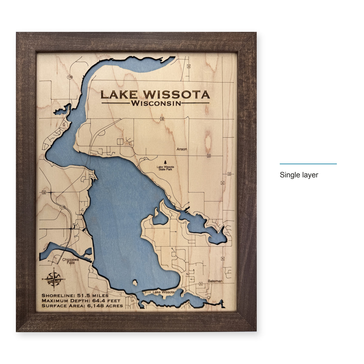Wissota Walnut Single wood map — single layer, layer option shown