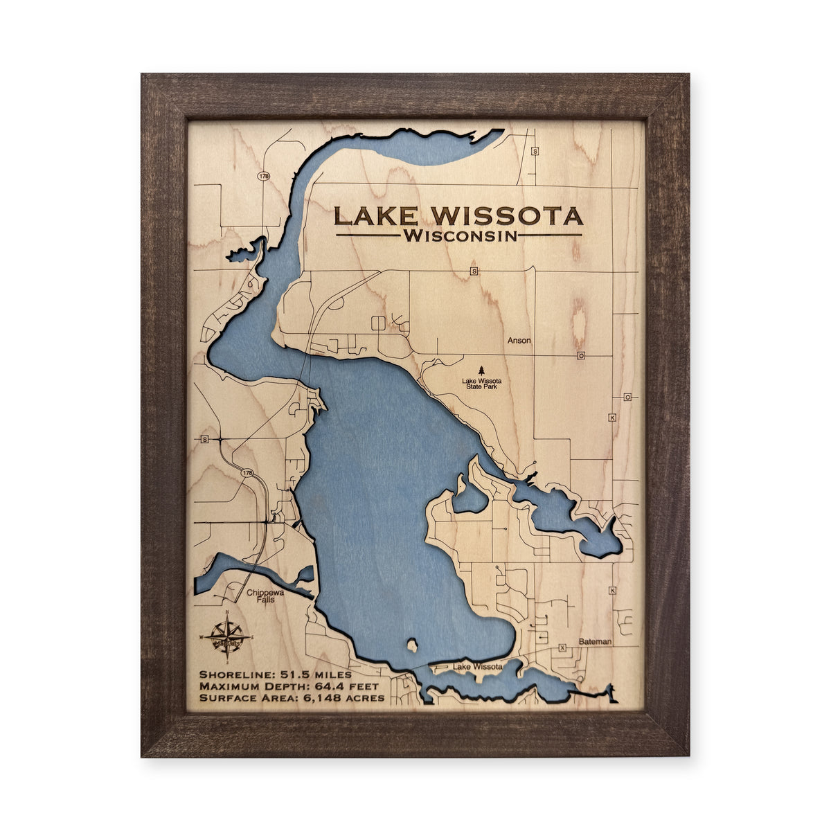Wissota Walnut Single wood map — single layer, white background