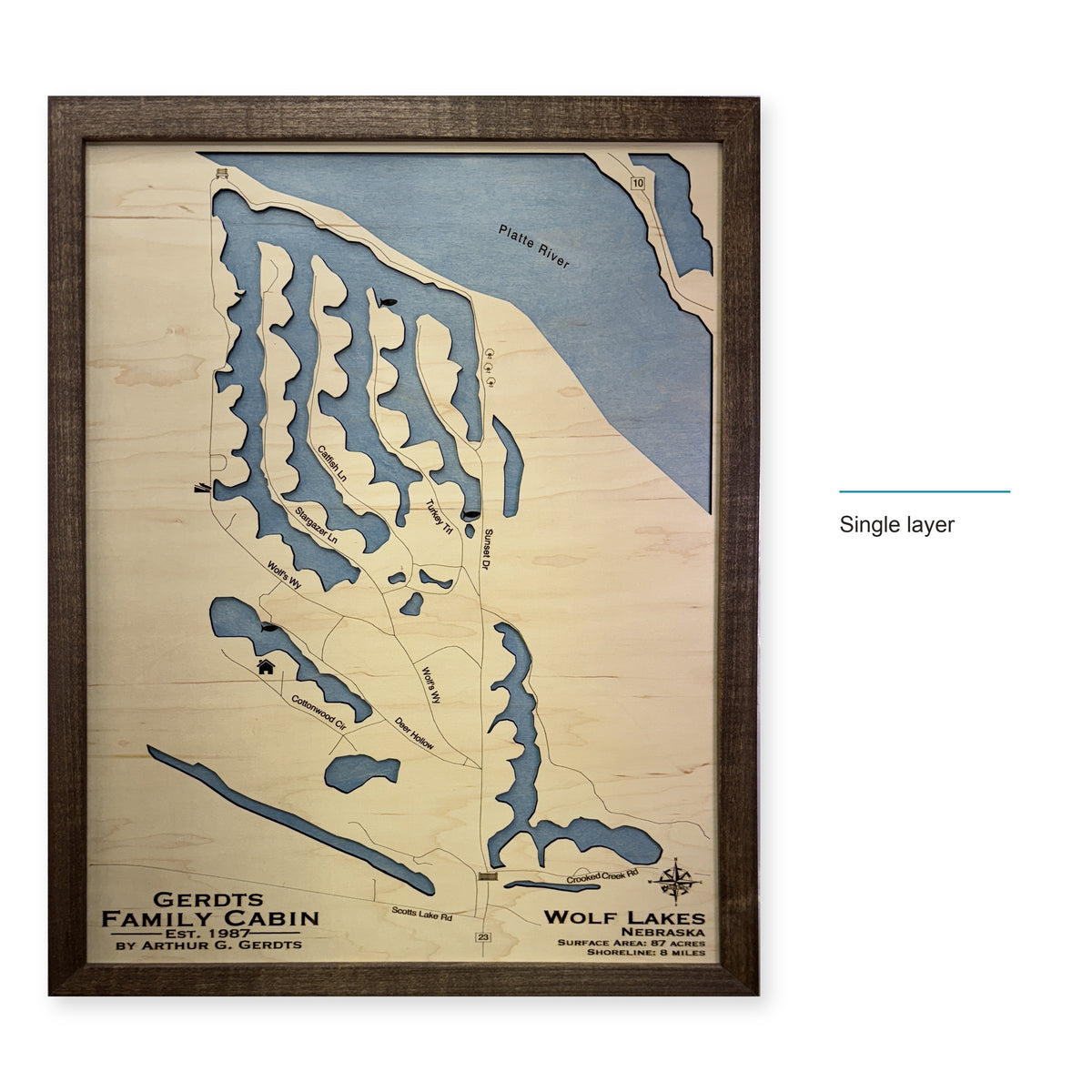 Wolf Lakes Gerdts wood map — single layer, layer option shown