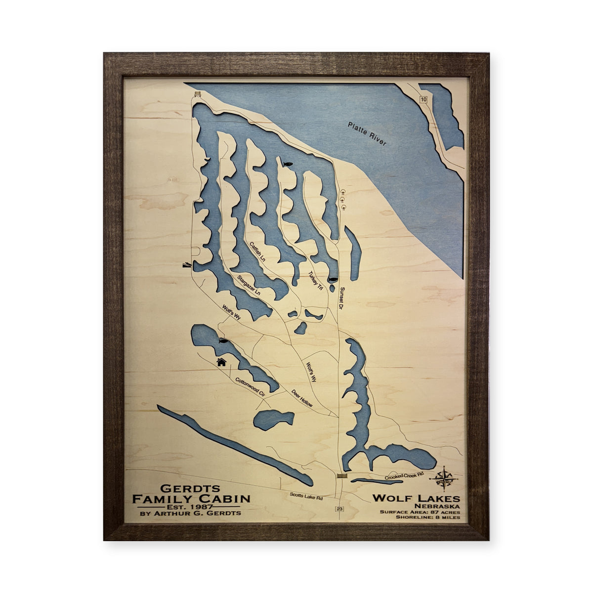 Wolf Lakes Gerdts wood map — single layer, white background