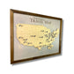 Sideview of a 3D wooden Football Stadium Travel Map. 