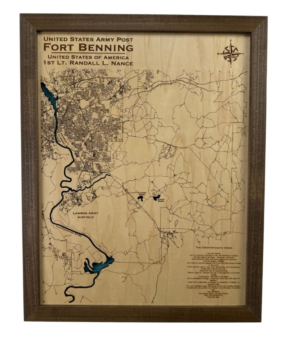 Custom military map with The Infantryman's Creed engraved.
