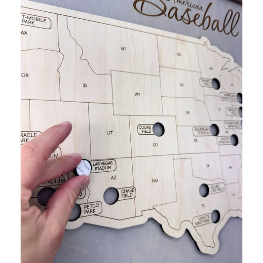 Close up of map and one of the baseball markers.