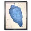 Framed map of Chippewa Lake, Medina County, Ohio with blue water and black frame.