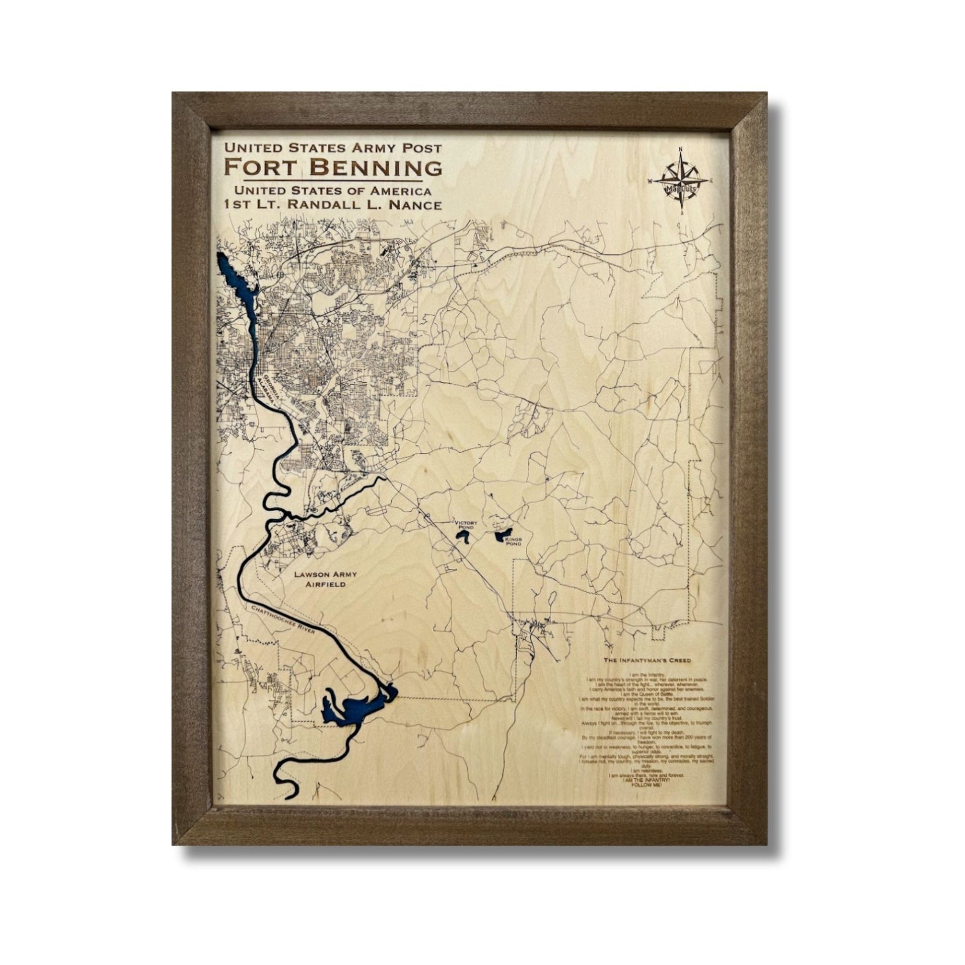 Custom military map of Fort Benning with personalized text. 
