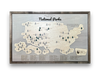 Wood National Parks Travel Map with 63 detachable tree icons. 