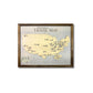 Framed wooden professional football stadium travel map with nameplate and removable football markers. 