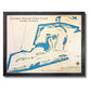 Wooden map of Sanibel Island Golf Club in Sanibel, Florida with a black frame. 