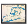 Wooden map of Sanibel Island Golf Club in Sanibel, Florida with a black frame. 