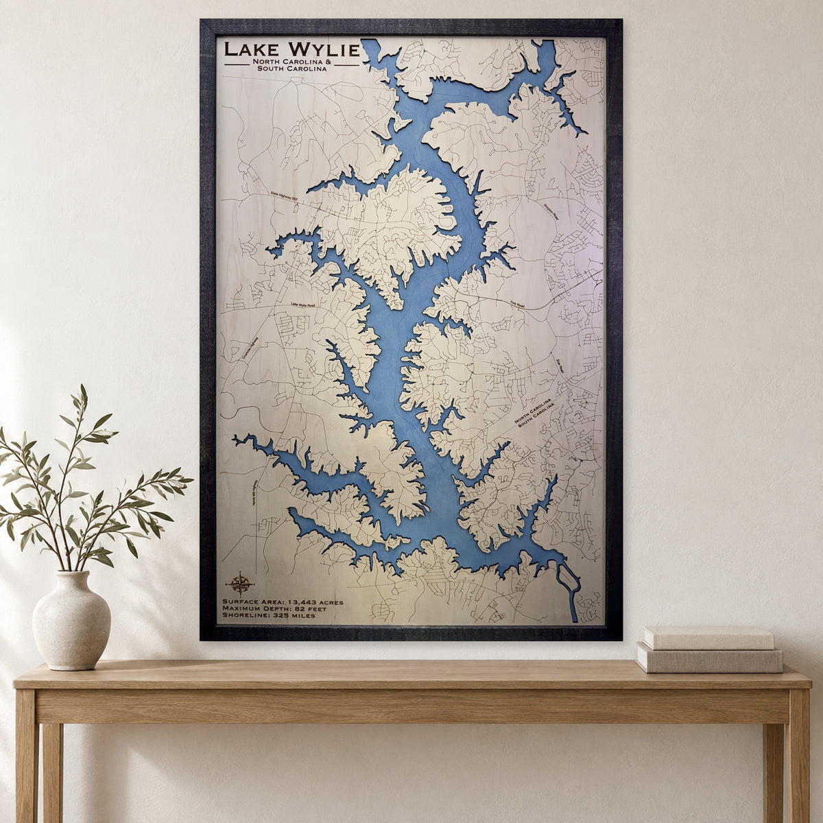 Wylie Black Single wood map — single layer, staged room mockup