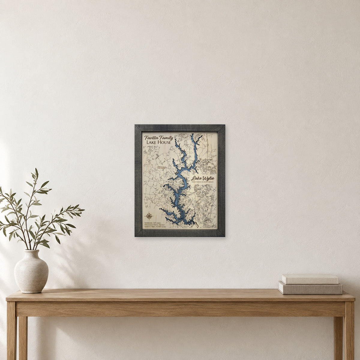 Wylie Favitta wood map — multilayer, staged room mockup