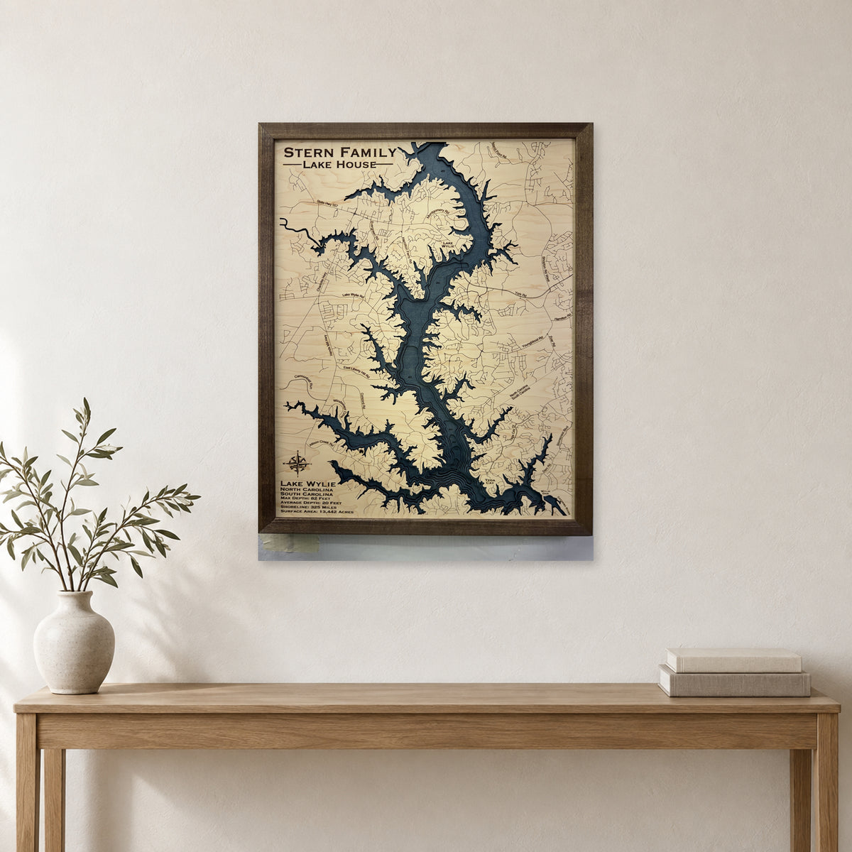 Wylie Stern wood map — multilayer, staged room mockup
