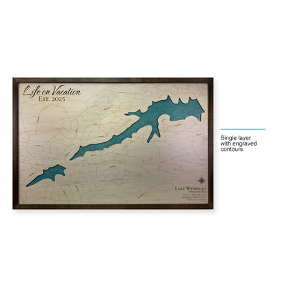Wynonah Brnich wood map — single layer with engraved contours, layer option shown