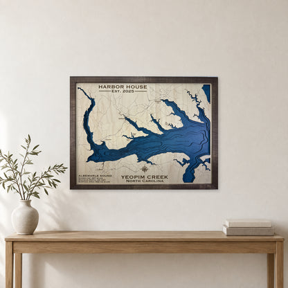 Yeopim Harbor House wood map — multilayer, staged room mockup