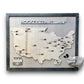 Wooden hockey arena travel map with hockey puck icons. 