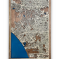 Wooden city map with raised streets and water. It is a section of Los Angeles. 